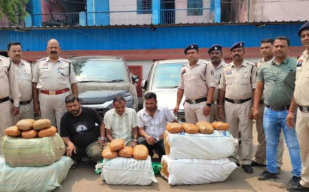 रायगढ़ में गांजा तस्करों पर पुलिस की बड़ी कार्रवाई: दो कारों में 105 किलो गांजा बरामद, तीन तस्कर गिरफ्तार