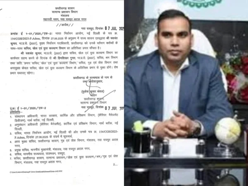 IAS यशवंत कुमार को खेल एवं युवा कल्याण विभाग के सचिव पद का सौंपा गया अतिरिक्त प्रभार, देखें आदेश…