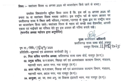 छत्तीसगढ़ वक्फ बोर्ड ने स्वतंत्रता दिवस पर मस्जिदों में तिरंगा फहराने के दिए निर्देश