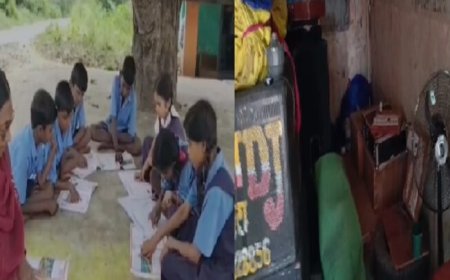 सरकारी स्कूल बना टेंट हाउस…दबंगों ने किया कब्जा, अब पेड़ के नीचे लग रही पाठशाला
