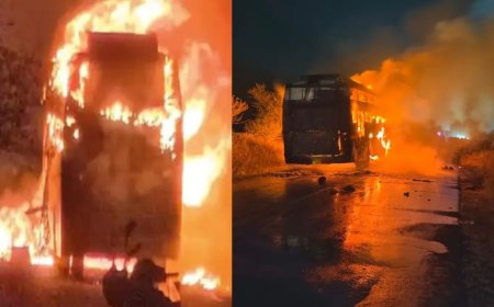 दर्दनाक हादसा : बस में आग लगने से बाल-बाल बचे 50 यात्री, देखें क्या हुआ था?"