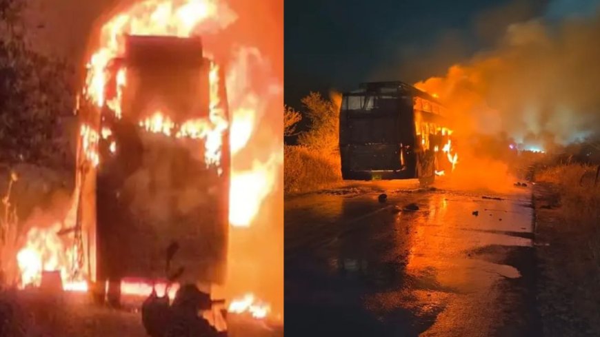 दर्दनाक हादसा : बस में आग लगने से बाल-बाल बचे 50 यात्री, देखें क्या हुआ था?"