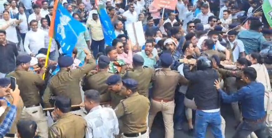 बिलासपुर में कांग्रेस का जोरदार प्रदर्शन,कलेक्टर कार्यालय घेराव के दौरान तनाव