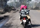 रूमाल से ढंका बाइक का नंबर, तीन सवारी और बिना हेलमेट बेखौफ सफर