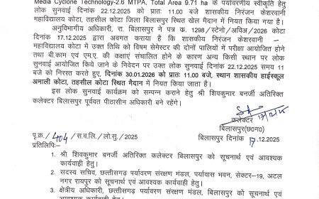 कोटा में 22 दिसंबर को आयोजित जन सुनवाई स्थगित...अमाली में 30 जनवरी को होगी अब सुनवाई