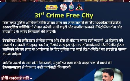 बिलासपुर पुलिस का न्यू ईयर प्लान: 31 दिसंबर को ‘क्राइम फ्री सिटी’ अभियान, 100 होमगार्ड व 800 पुलिसकर्मी तैनात