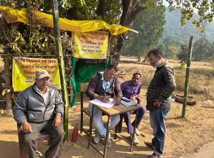 ग्राम लबेद में अवैध धान परिवहन पर रोक के लिए बेरियर,सुरक्षा बल की मांग