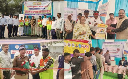 भोजपुरी टोल प्लाजा के समीप नेशनल हाईवे पर हुआ वाहन चालकों का प्रशिक्षण एवं स्वास्थ्य परीक्षण