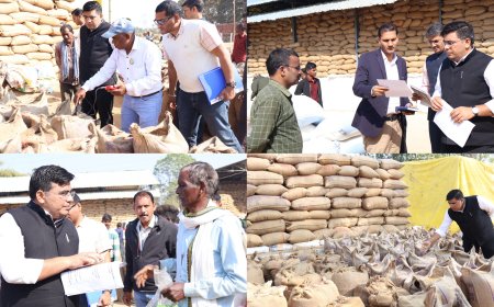 धान खरीदी में पारदर्शिता सुनिश्चित करने कलेक्टर का औचक निरीक्षण...बिचौलियों पर रोक लगाने एवं पात्र किसानों का शत प्रतिशत धान खरीदी के दिए निर्देश...उपार्जन केंद्र में अनियमितता पर कलेक्टर का कड़ा रुख, तिलकेजा समिति प्रबन्धक निलंबित, चिकनीपाली प्रबंधक को नोटिस जारी...नमी व गुणवत्ता जांच के लिए धान की पलटी कराकर खरीदी करने किया निर्देशित...उपार्जन केंद्रों में धान खरीदी कार्य शासन द्वारा निर्धारित मापदंडों व गुणवत्ता मानकों के अनुरूप ही हो संचालित : कलेक्टर  दुदावत