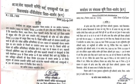 धान खरीदी कार्य में लापरवाही बरतने पर ग्रामीण कृषि विस्तार अधिकारी साल्हे और रानाखुज्जी के समिति प्रभारी को किया गया निलंबित