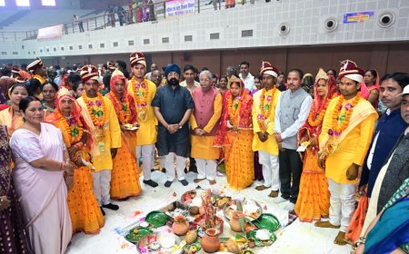 मुख्यमंत्री विष्णुदेव साय ने वर्चुअली जुड़कर नव दंपत्तियों को दिया आशीर्वाद,बिलासपुर में 175 जोड़ों का विवाह