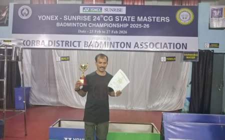 Yonex Chhattisgarh State Badminton Championship 2026 में बिलासपुर निवासी जी. शिव प्रकाश बने विजेता