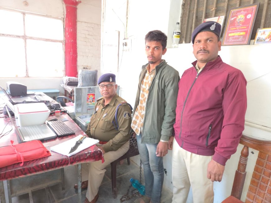 धारदार हथियार लहराकर दहशत फैलाने वाला युवक गिरफ्तार, चाकू जप्त