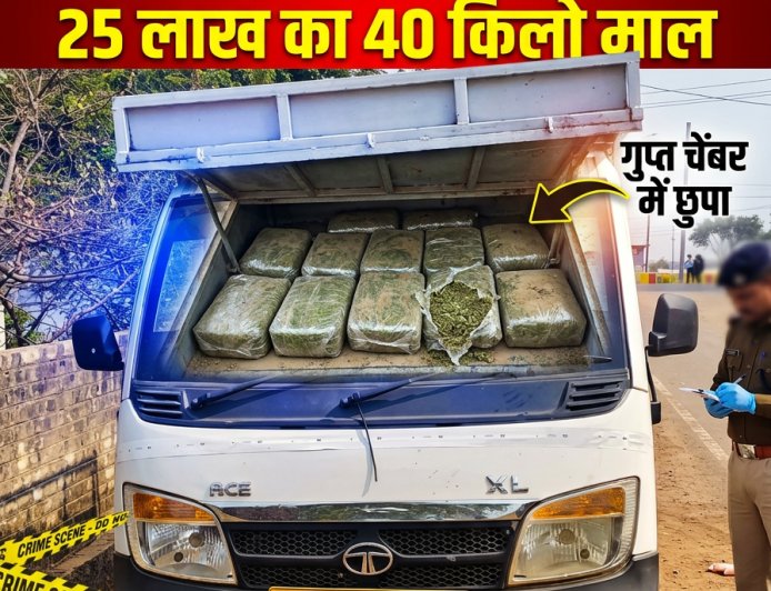 लावारिस मालवाहक के गुप्त चेंबर से 40 किलो गांजा जब्त, कीमत करीब 25 लाख