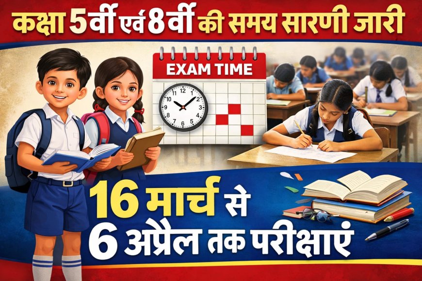 कक्षा 5वीं एवं 8वीं की समय सारणी जारी...16 मार्च से 6 अप्रैल तक चलेंगी परीक्षाएं