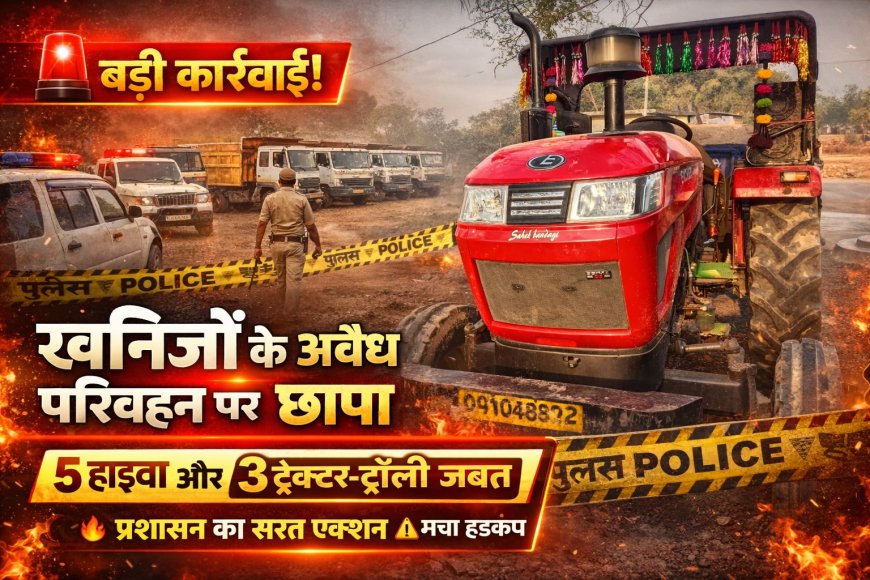 खनिजों के अवैध परिवहन पर बड़ी कार्रवाई,5 हाइवा और 3 ट्रैक्टर-ट्रॉली जब्त