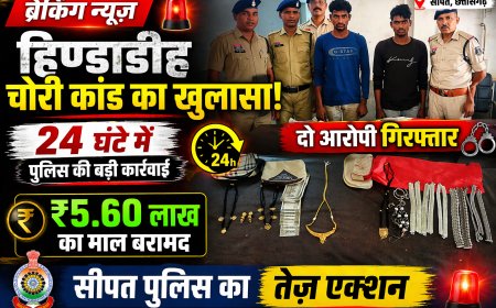 हिण्डाडीह चोरी कांड का खुलासा: सीपत पुलिस की त्वरित कार्रवाई में दो आरोपी गिरफ्तार,24 घंटे में पर्दाफाश 5.60 लाख का माल बरामद