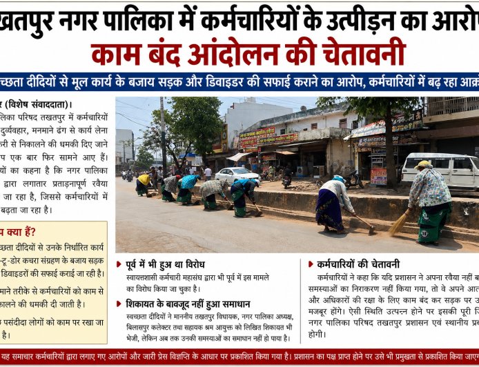 तखतपुर नगर पालिका में कर्मचारियों के उत्पीड़न का आरोप, काम बंद आंदोलन की चेतावनी