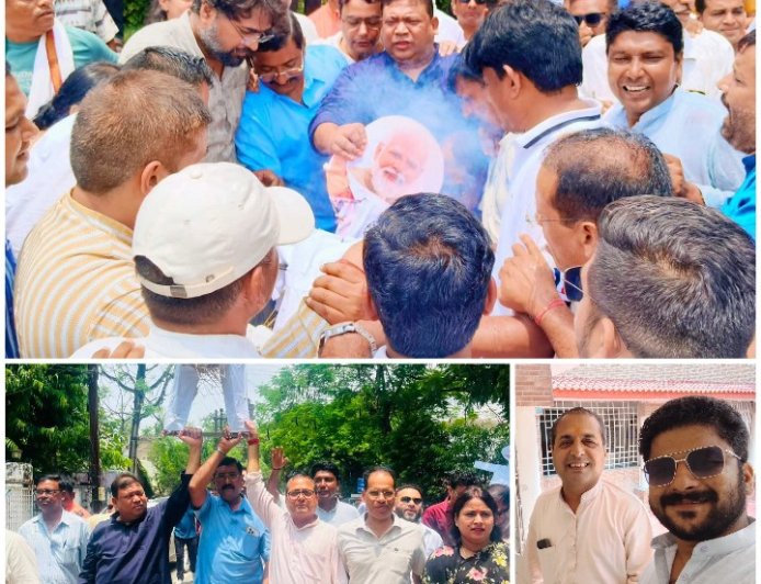 भाजपा सरकार के विरोध में कांग्रेस का प्रदर्शन, नेहरू चौक पर प्रधानमंत्री व मुख्यमंत्री का पुतला दहन