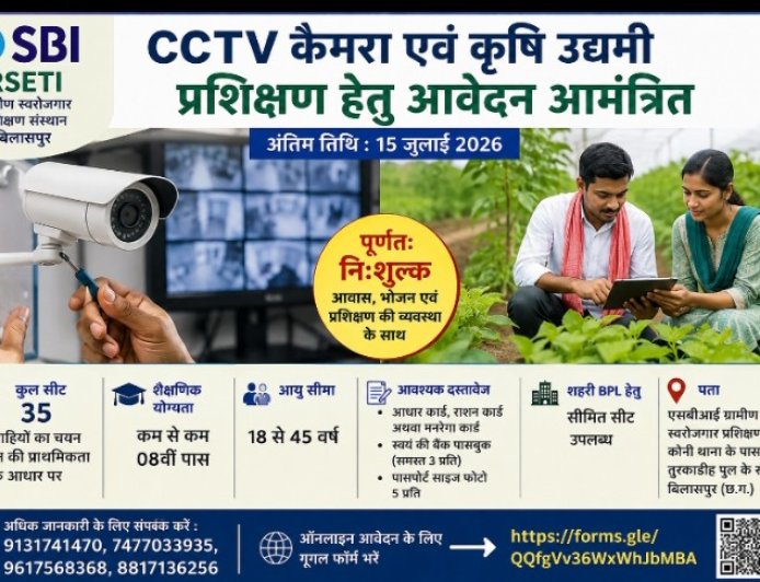 ग्रामीण बेरोजगार युवाओं के लिए सुनहरा अवसर: CCTV कैमरा एवं कृषि उद्यमी प्रशिक्षण हेतु आवेदन आमंत्रित