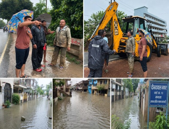लगातार बारिश से मंगला वार्ड जलमग्न, कई कॉलोनियों और घरों में घुसा पानी; पार्षद रमेश पटेल राहत कार्य में जुटे