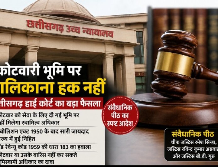 कोटवारी भूमि पर मालिकाना हक नहीं, छत्तीसगढ़ हाई कोर्ट की संवैधानिक पीठ का बड़ा फैसला