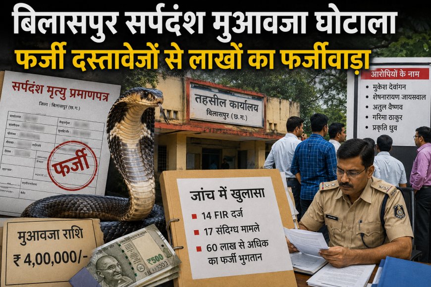 बिलासपुर में सर्पदंश मुआवजा घोटाला: 14 एफआईआर दर्ज, फर्जी दस्तावेजों के सहारे लाखों रुपये के मुआवजे का आरोप