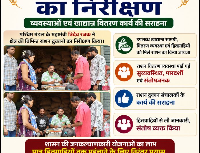 विधायक सुशांत शुक्ला के मार्गदर्शन में राशन दुकानों का निरीक्षण, वितरण व्यवस्था की सराहना