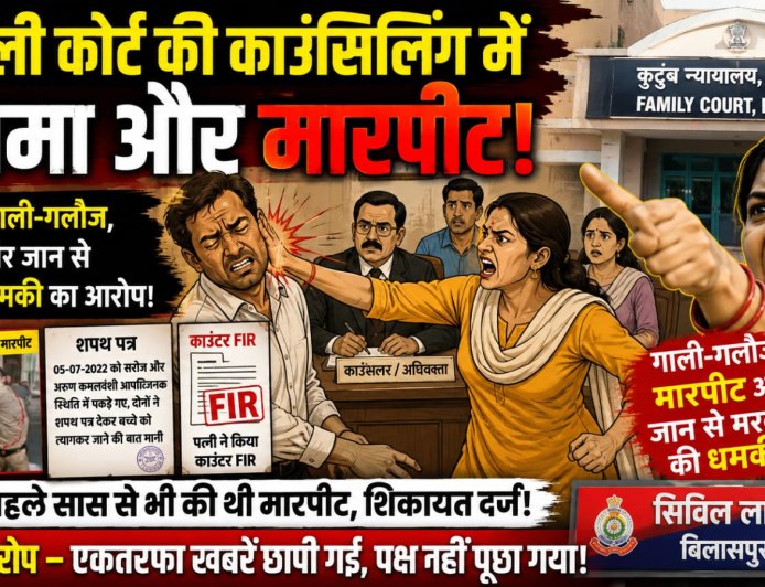 फैमिली कोर्ट की काउंसिलिंग में फिर विवाद पत्नी पर पति से मारपीट, गाली-गलौज और जान से मारने की धमकी का आरोप