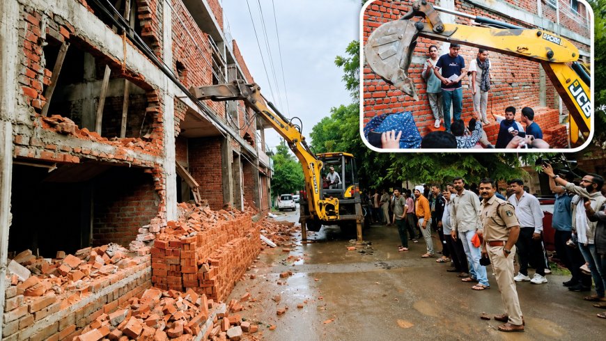 तोड़फोड़ की कार्रवाई पर भारी हंगामा, बुलडोजर के आगे लेटा परिवार, खाली हाथ लौटा निगम