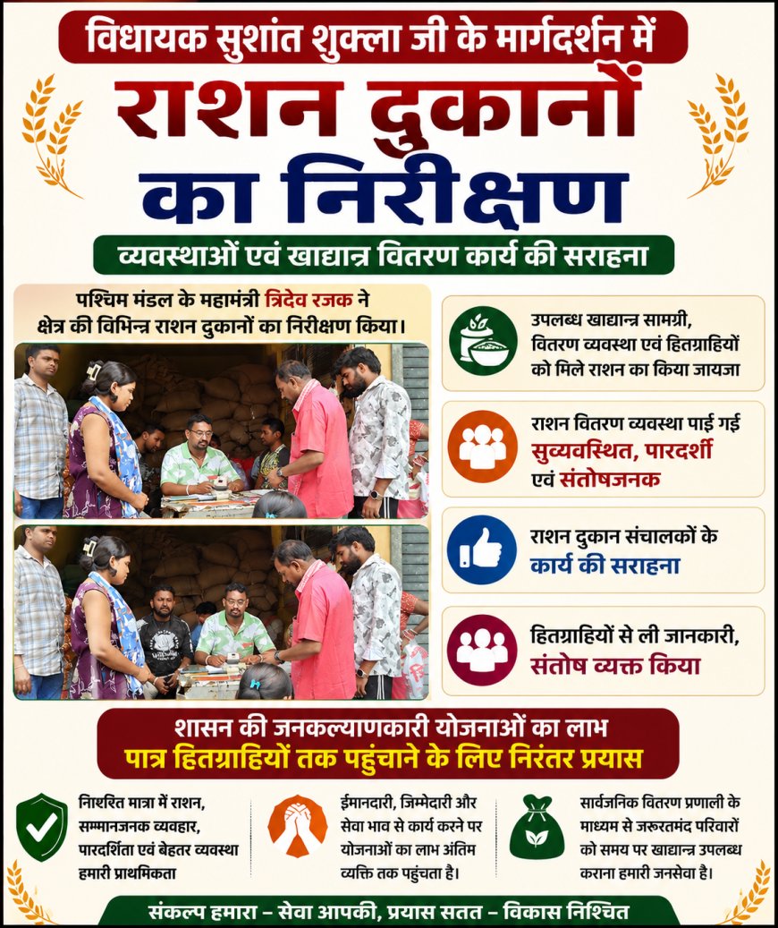 विधायक सुशांत शुक्ला के मार्गदर्शन में राशन दुकानों का निरीक्षण, वितरण व्यवस्था की सराहना