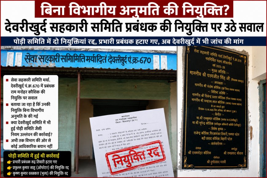 देवरीखुर्द सहकारी समिति में नियुक्ति को लेकर उठे सवाल, क्या बिना विभागीय अनुमति हुई थी प्रबंधक की नियुक्ति?