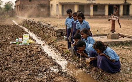 जशपुर में बदहाल व्यवस्था: हैंडपंप खराब होने से खेतों का दूषित पानी पीने को मजबूर मासूम छात्र,