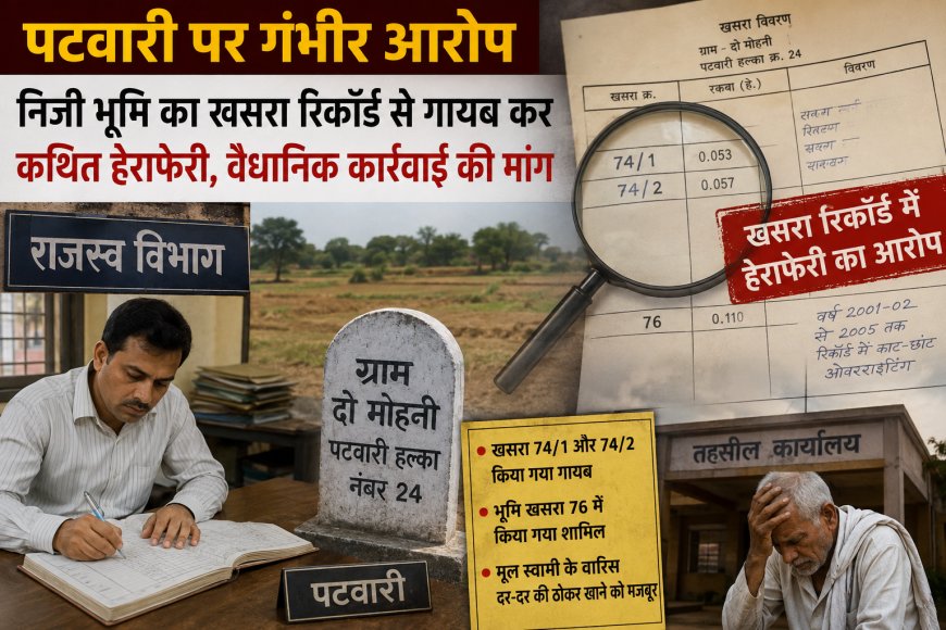 "पटवारी पर गंभीर आरोप: निजी भूमि का खसरा रिकॉर्ड से गायब कर सरकारी अभिलेखों में कथित हेराफेरी, वैधानिक कार्रवाई की चेतावनी