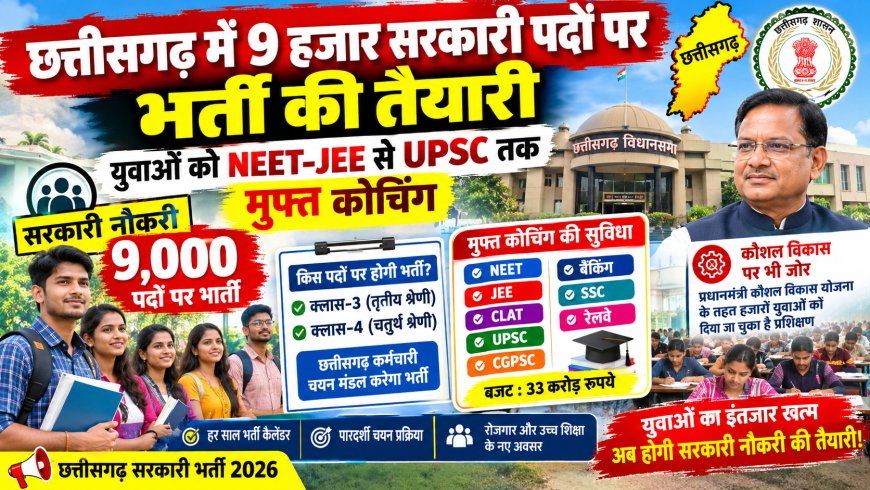 छत्तीसगढ़ में 9 हजार सरकारी पदों पर भर्ती की तैयारी, युवाओं को NEET-JEE से UPSC तक मुफ्त कोचिंग