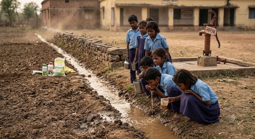 जशपुर में बदहाल व्यवस्था: हैंडपंप खराब होने से खेतों का दूषित पानी पीने को मजबूर मासूम छात्र,