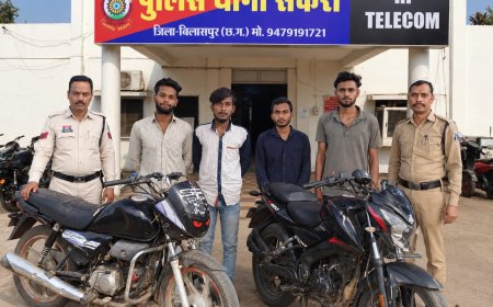 बिलासपुर में सकरी पुलिस की कार्रवाई, चोरी की दो मोटरसाइकिलें बरामद; 1 नाबालिग सहित 5 के खिलाफ कार्रवाई