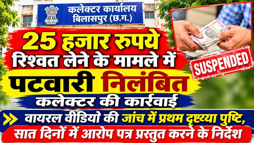 25 हजार रुपये रिश्वत लेने के मामले में पटवारी निलंबित, कलेक्टर की कार्रवाई